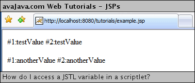 example of accessing JSTL variables via scriptlets