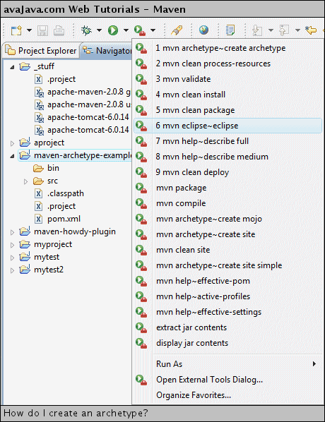 Executing 'mvn eclipse:eclipse' on 'maven-archetype-example'