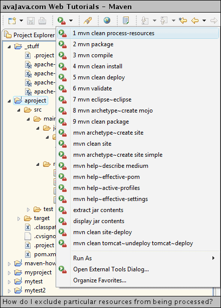 Executing 'mvn clean process-resources' on 'aproject'