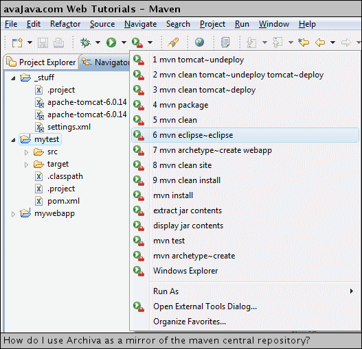 Executing 'mvn eclipse:eclipse' on 'mytest' project