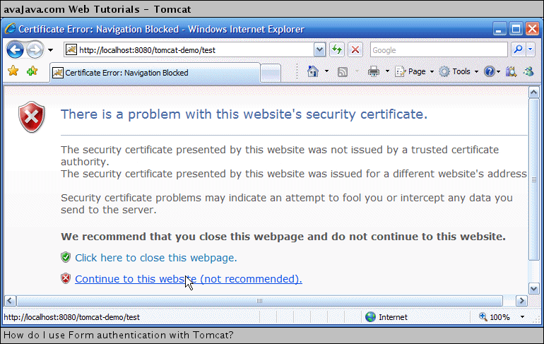 Security certificate warning