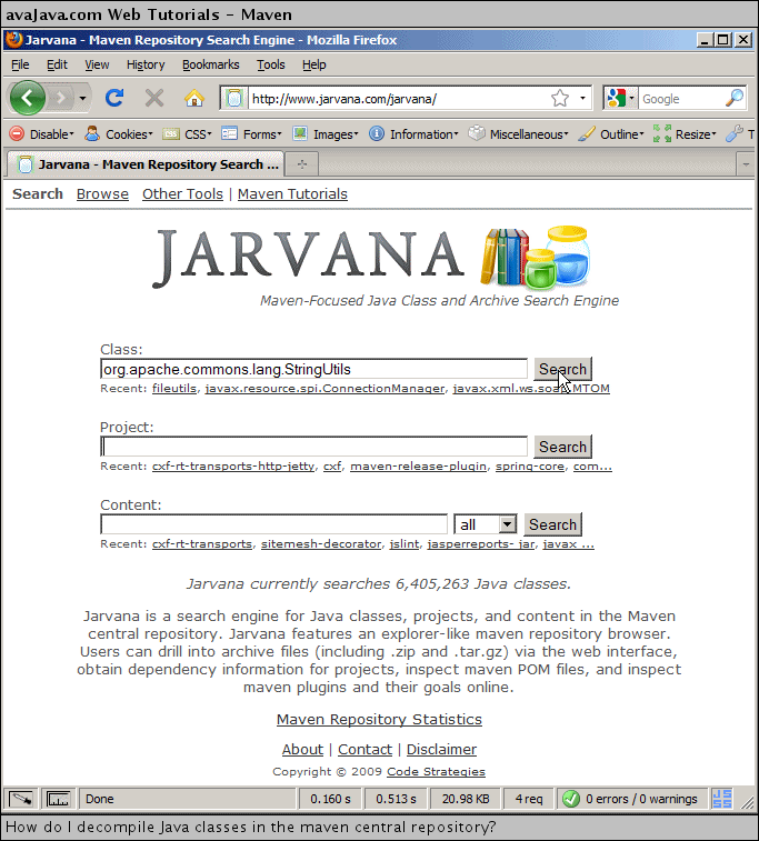 Jarvana maven repository search engine