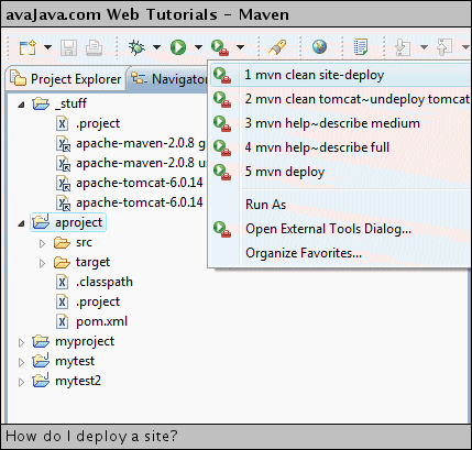 Executing 'mvn clean site-deploy' on 'aproject'