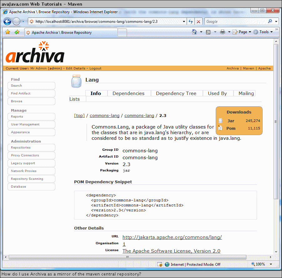 commons-lang 2.3 added to Archiva repository