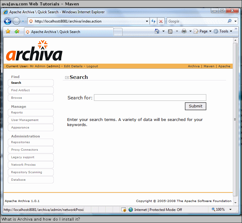 Archiva Search page